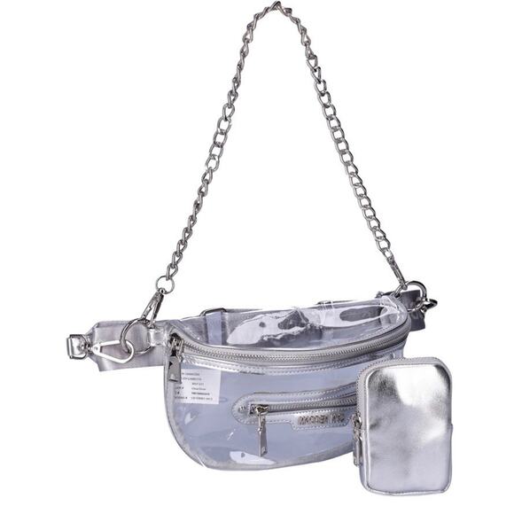 Steve Madden NYC Crossbody Convertible Fanny Pack Bag Clear Silver Pouch - Picture 1 of 5